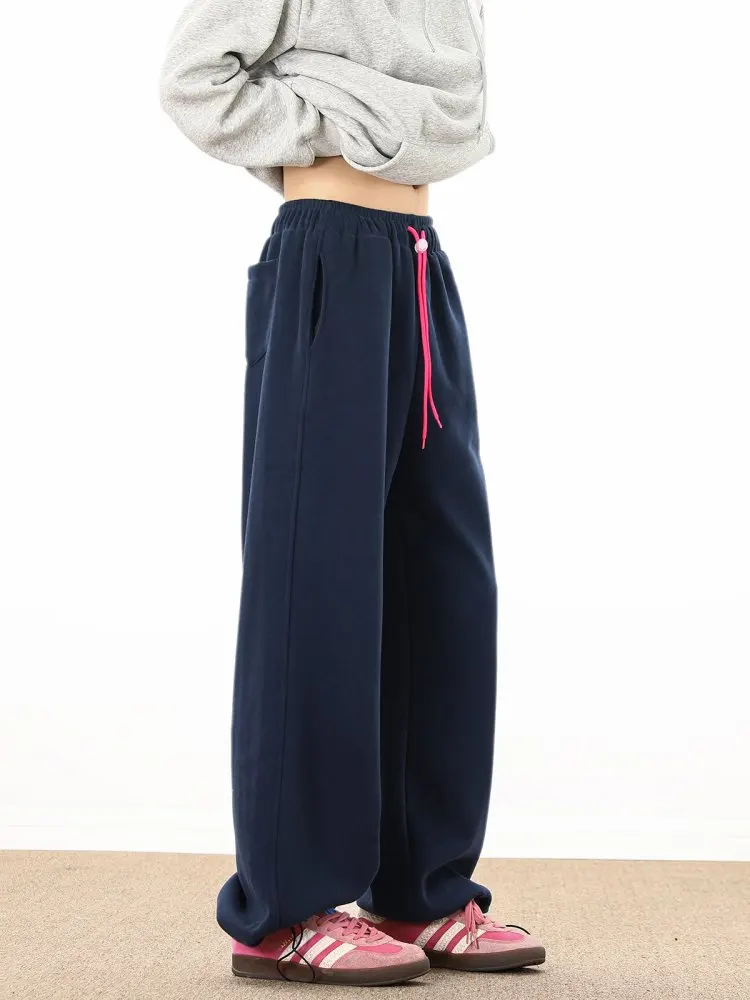 

Men's Fce Lined Thiened Straight Leg Winter Sports Pants American High Street Sle Loose Wide Leg Trousers Casual Leisure