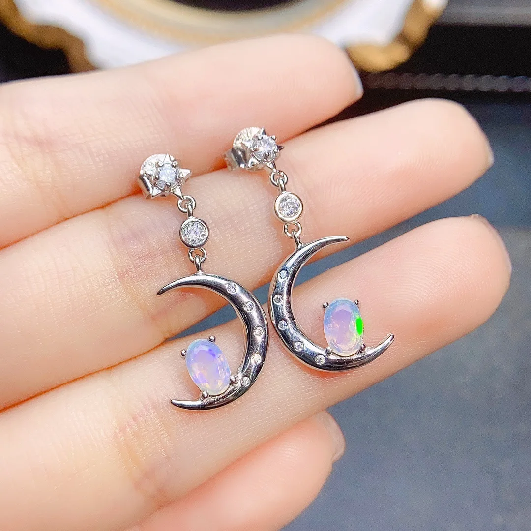 FS Fashion Real S925 Sterling Silver Inlay Natural Opal Earrings With Certificate Fine Weddings Jewelry for Women MeiBaPJ