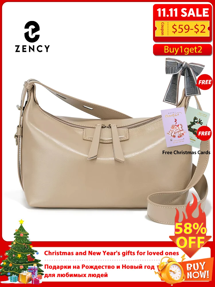 

Zency Shoulder Bag Crossbody For Women 2025 Winter Large Capacity Commute Bag Apricot Charming Hobo Bag Leather Genuine Sac