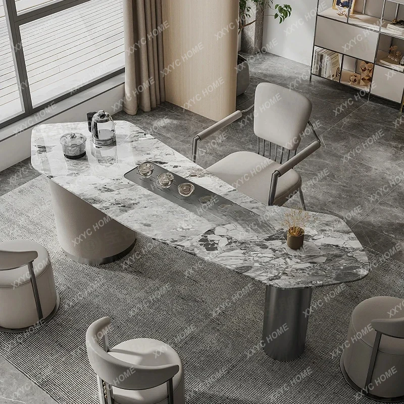 

Легкий роскошный чайный столик из натурального мрамора, комбинация высококачественного чайного столика и стула