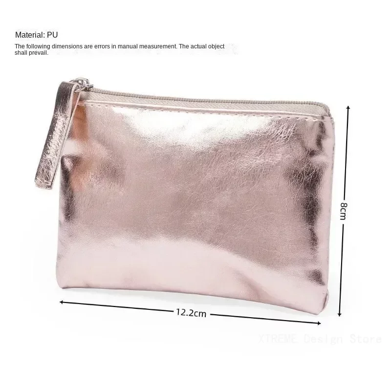 2024 Silver Gold PU Leather Coin Purse Wallet Simple Fashion Waterproof Coin Bag Portable Card Holder Key Coin Earphone Pouch