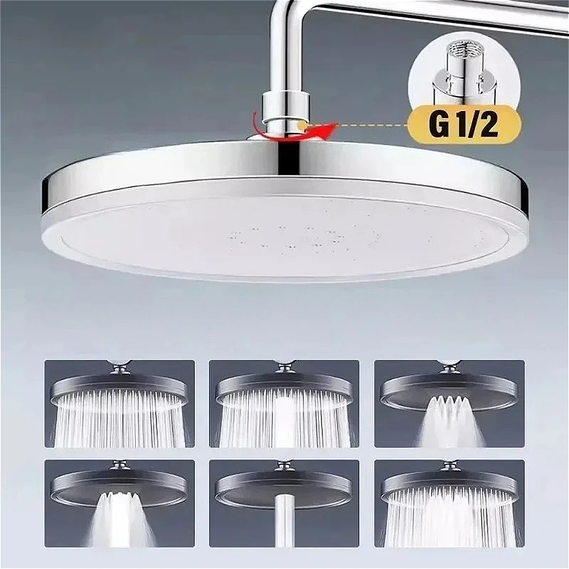 

360° Swivel Showerhead Bathroom Accessories Big Panel Top Spray 6 Modes Head High-Pressure Rainfall Shower Water Saving