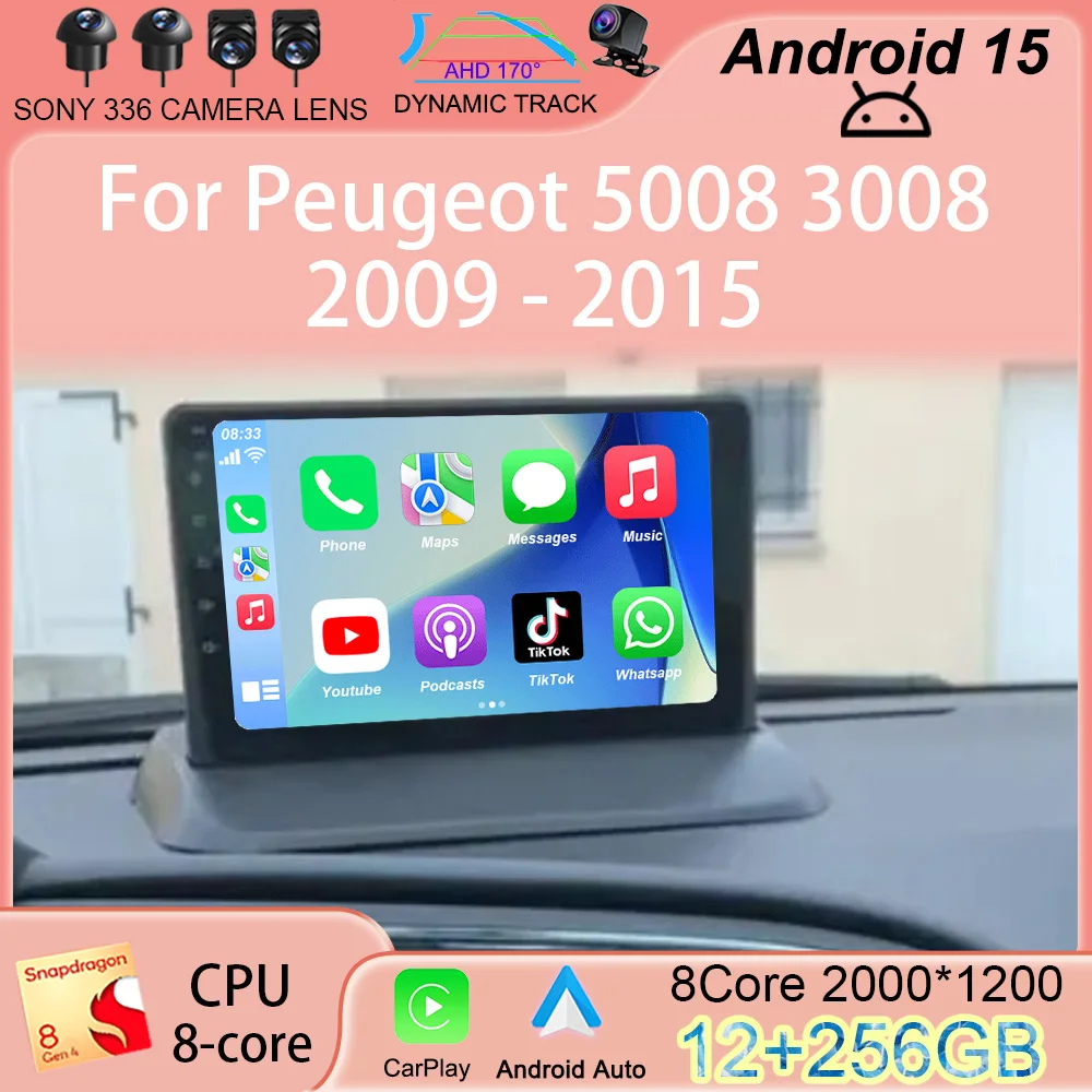 

Беспроводной автомобильный радиоприемник Carplay Auto Android 15, для Peugeot 5008 3008 2009-2015, аудио, GPS-навигация, мультимедийный видеоплеер, стерео