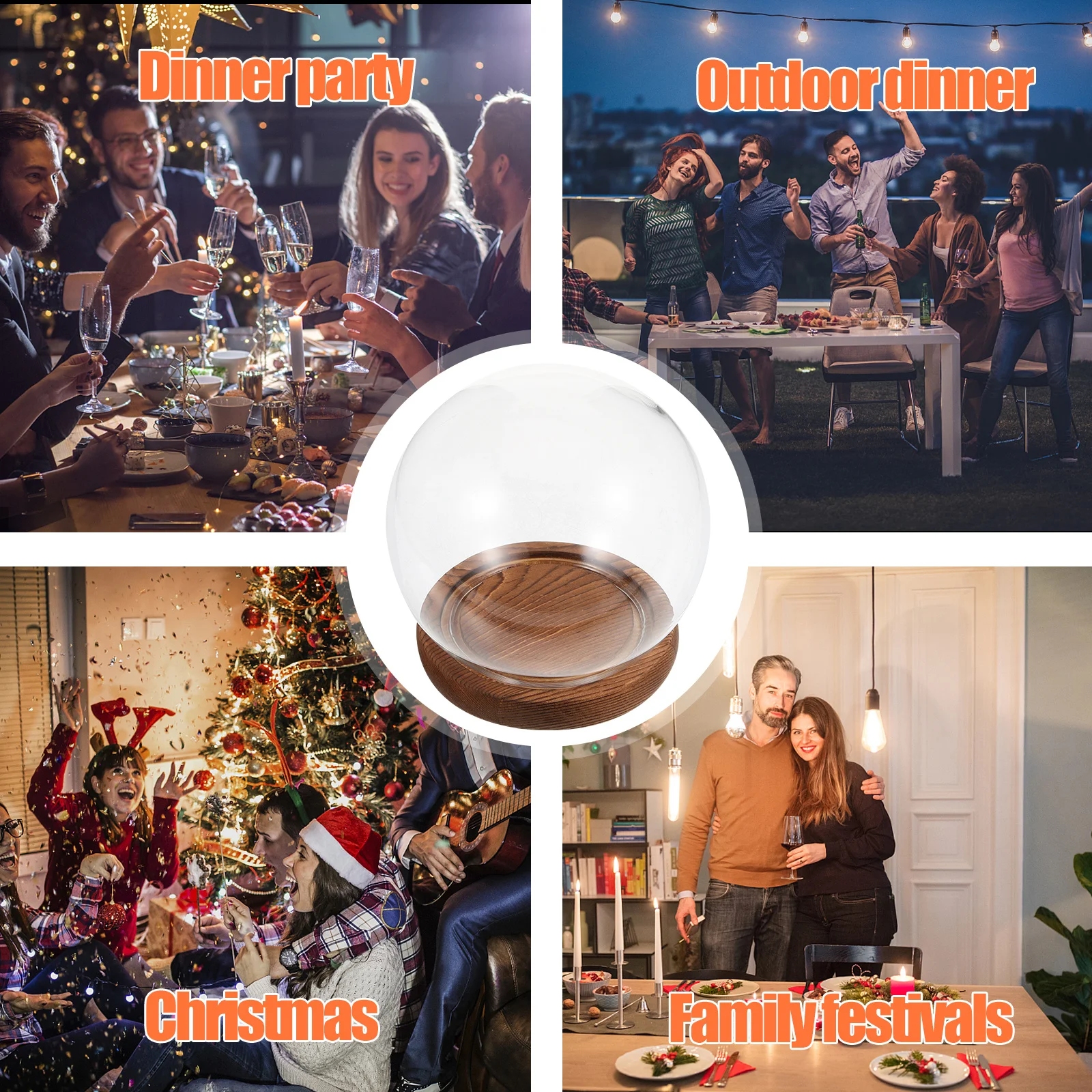 1Set Eternal Flower Glass Dome Round Shape Clear Display Case Vintage Wood Base Romantic Desktop Decor Valentine Gift