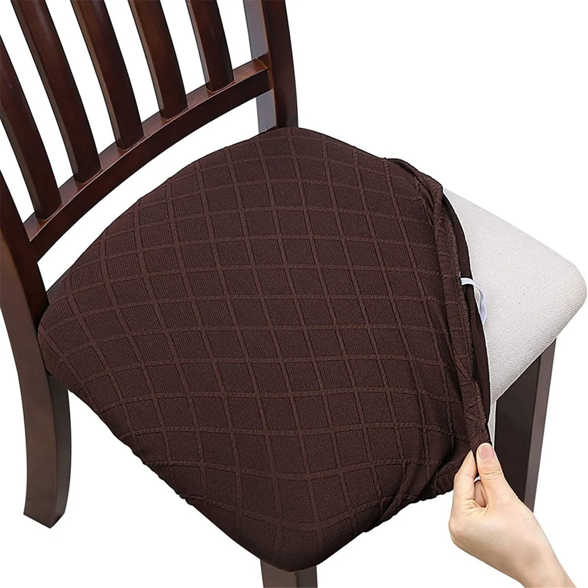 

4Pcs Rhombus Lattice Chair Seat Covers - Removable Washable Anti-Dust Dining Chair Seat Protector Cushion Slipcovers,G