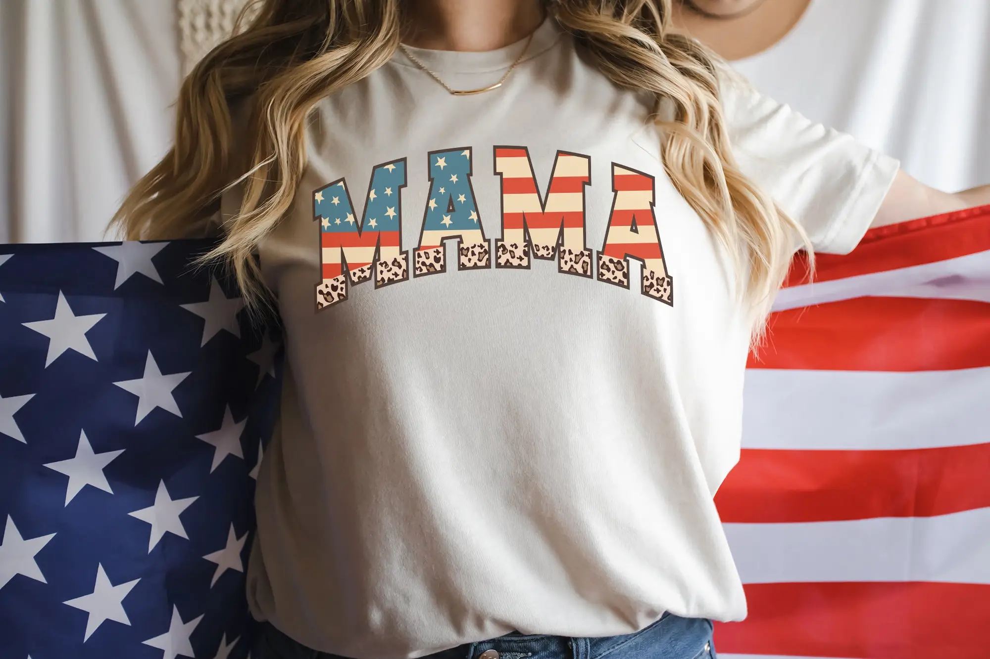 Retro Mama T Shirt American 4th of July America Red Blue Parade For US22