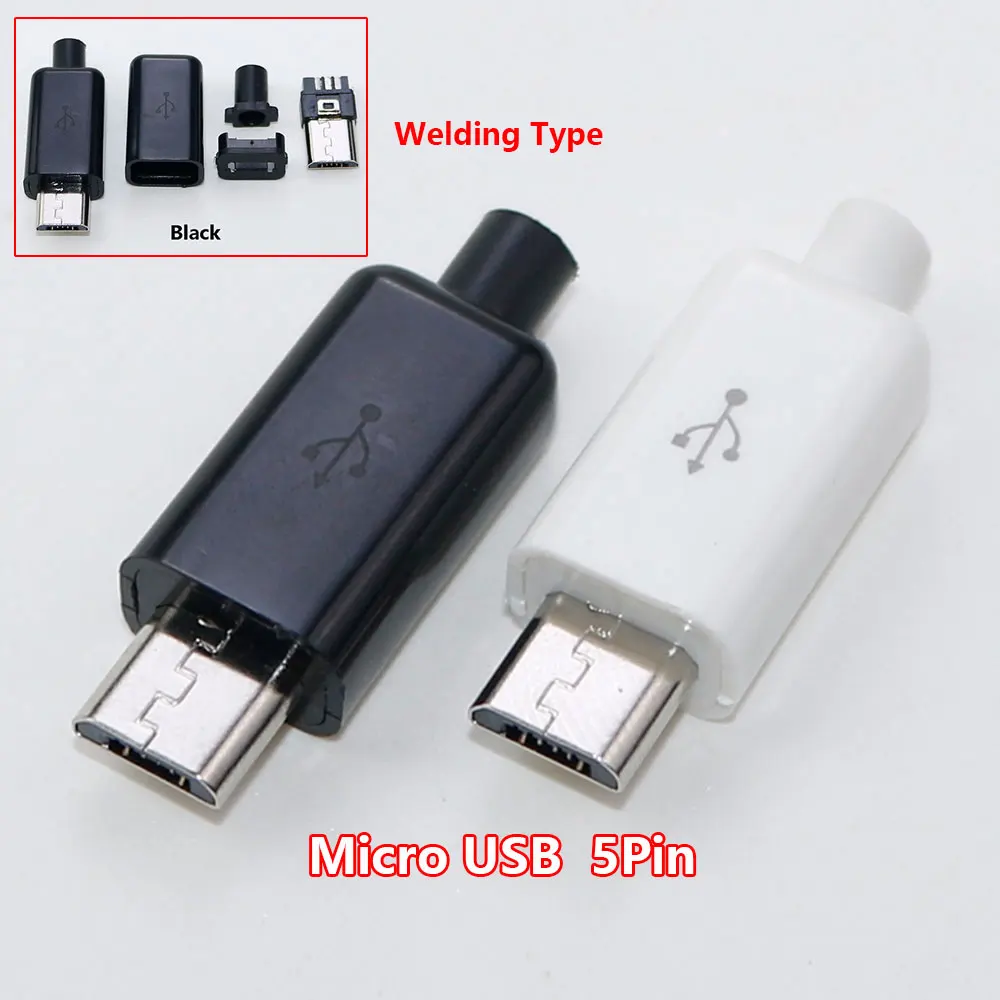 

5/10Pcs Micro USB 5PIN Welding Type Male Plug Connectors Charger 5P Type C USB Tail Charging Socket 4 in 1 White Black