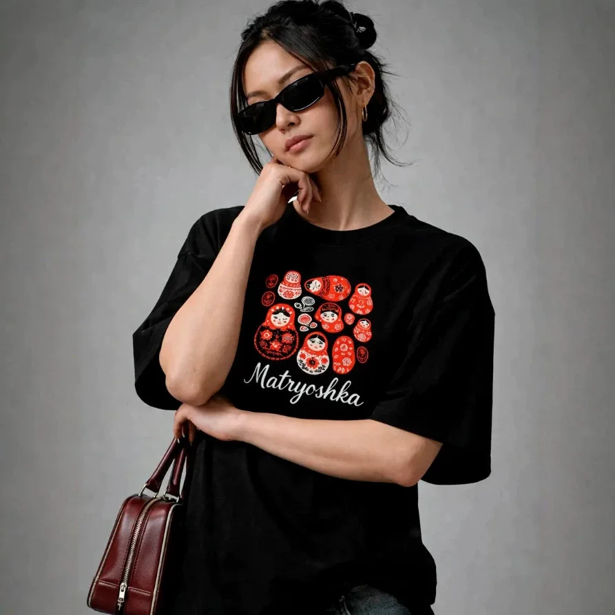 100% Cotton Crew Neck T Shirt Matryoshka Russian Nesting Doll Ethnic Print Oversized Short Sleeve Vintage Casual Streetwear Tee