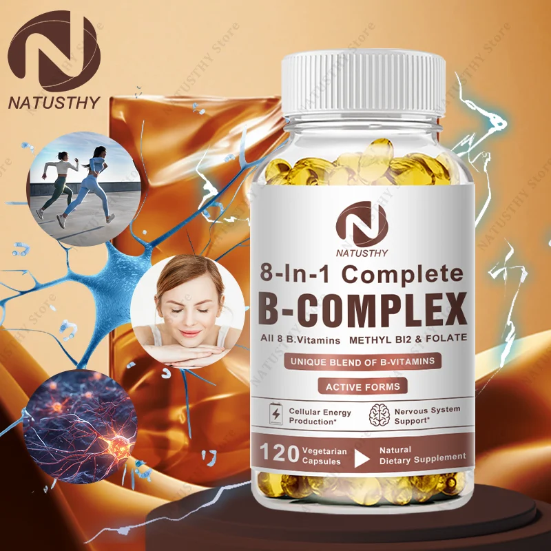 NATUSTHY 8-in-1 Complete B-Complex for Energy, Brain Nerve, Cellular, Immune System, Skin Health