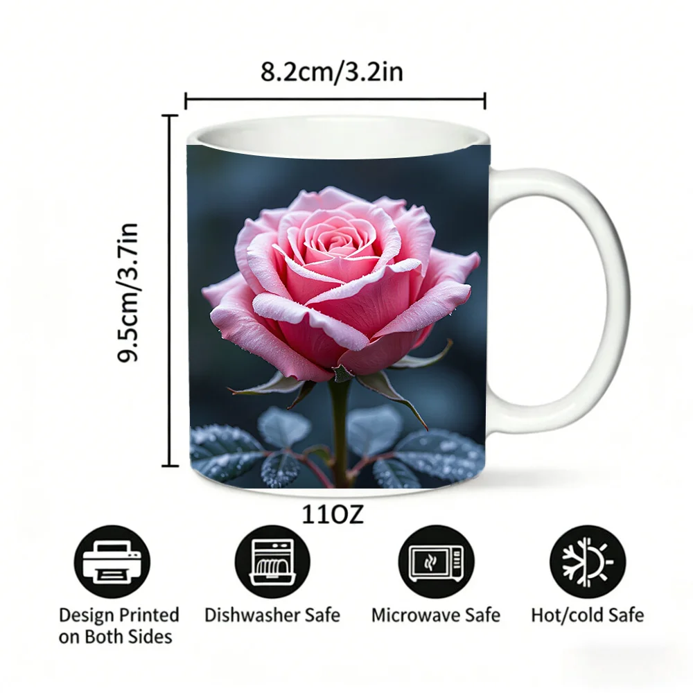 Elegant Pink Rose in Close-Up with Dewdrops and Dark Background printed Mug Coffee Cup Ceramic Cup