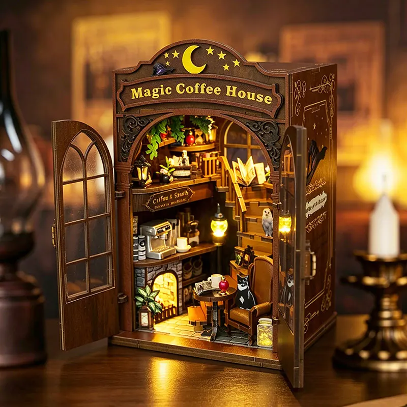 DIY Wooden Magical Doll Houses Book Nook Shelf Insert Miniature Model Building Handmade Bookend Toys For Friends Birthday Gifts