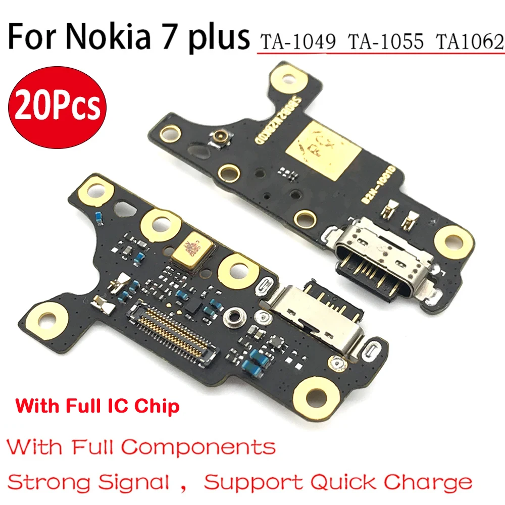 20Pcs， NEW USB Charging Port Micro Dock Connector Board Flex Cable Repair parts For Nokia 7 Plus 7+ TA-1049 1055 1062