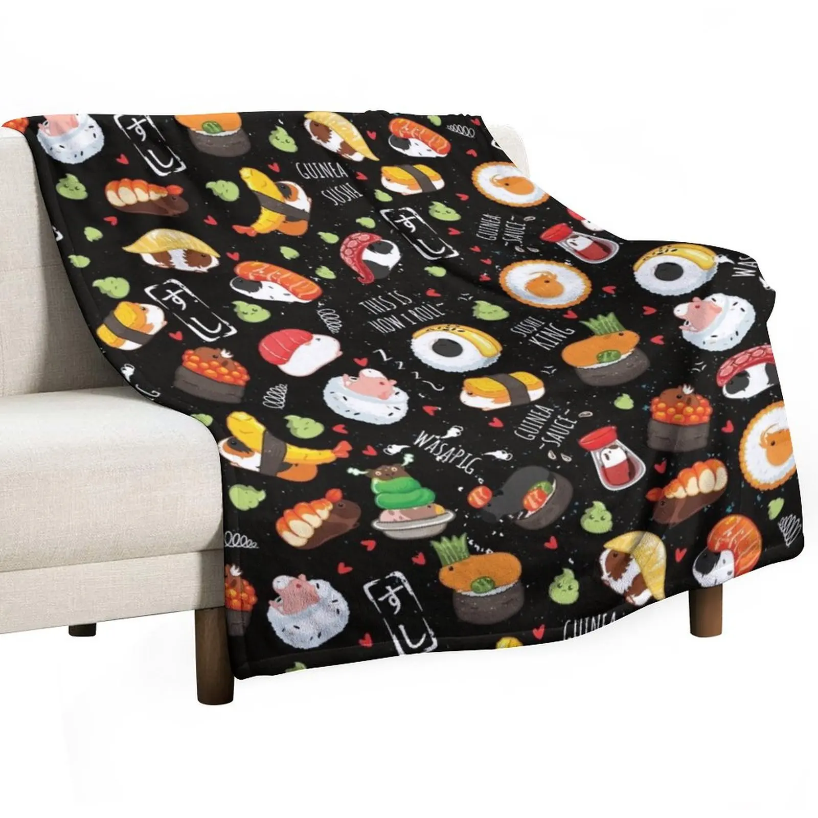 

Japanese Guinea Pig Sushi - Black Background Throw Blanket Soft Decorative Throw Luxury Designer Summer Beddings Blankets