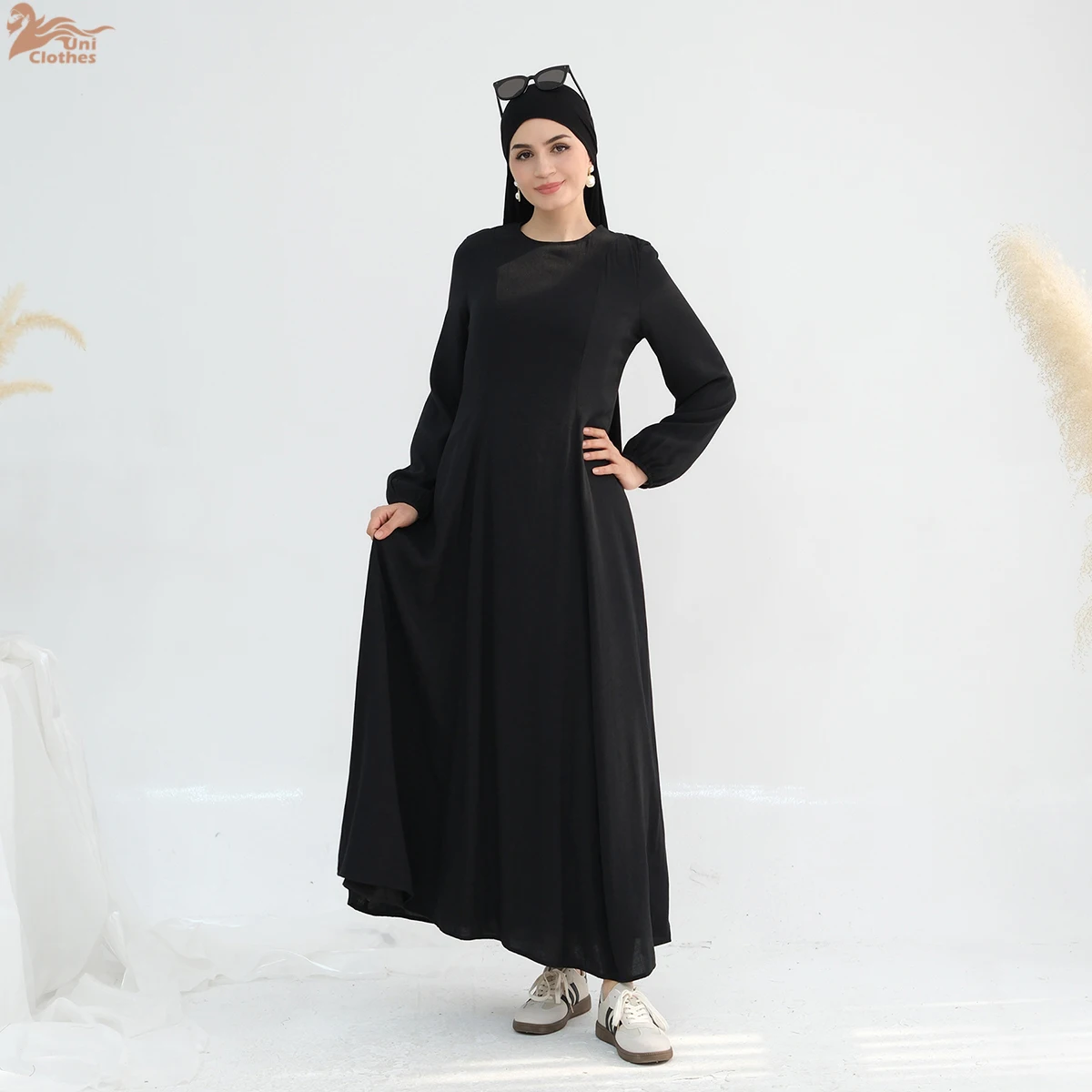 

New Abaya 2025 EID Ramadan Islamic Clothing Linen Women's Dresses Balloon Sleeve Big Hem Modest Abaya Women Muslim Dress