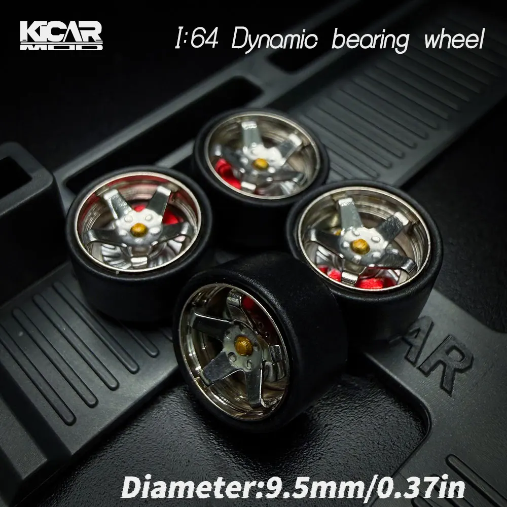 1/64 Dynamic Bearing Metal Wheels Diameter: 10.5mm with  Rubber Tires for Toy Model Diecast Cars Refiting Parts MINI GT