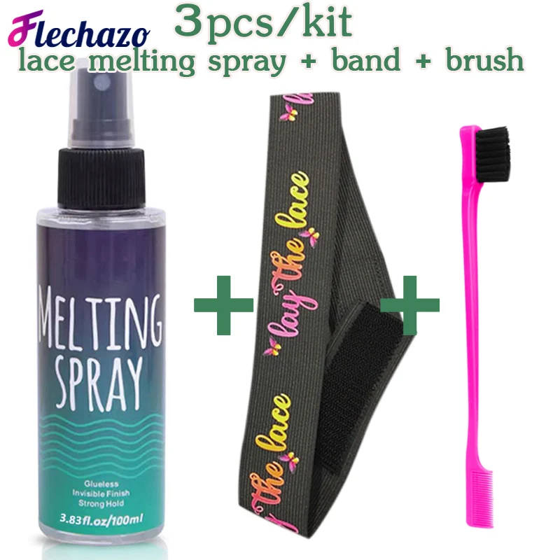 Spray de fusión de encaje de 100Ml + 3Cm, banda para peluca de encaje + cepillo para el pelo, Kit de 3 piezas, Spray de sujeción de pelucas delanteras, Spray de pegamento de tejido rápido