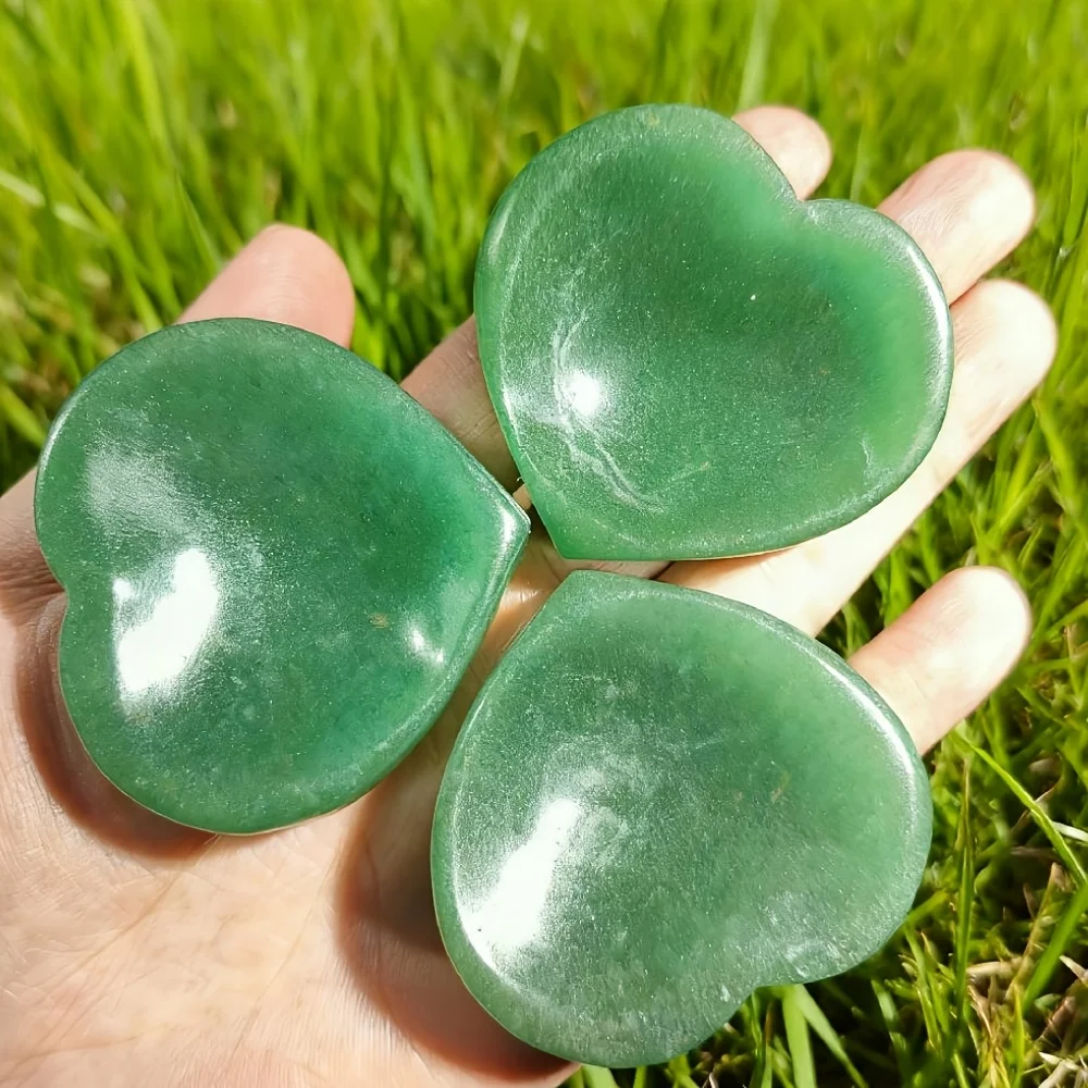 1pc Natural Green Heart Bowl Shape Carving Handcrafted Aventurine Crystal Heart Stone Ornament  Perfect Valentine'S Day