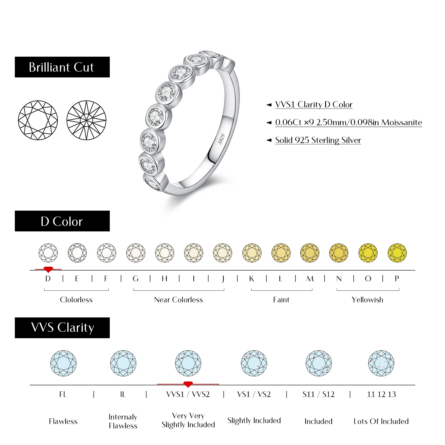 Women's Moissanite Eternity Ring in 925 Sterling Silver