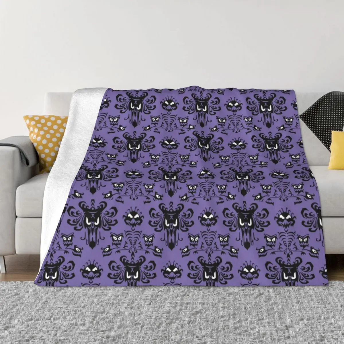 Purple Haunted Mansion Wallpaper Throw Blanket Softest Fluffy Shaggy Furry Blankets