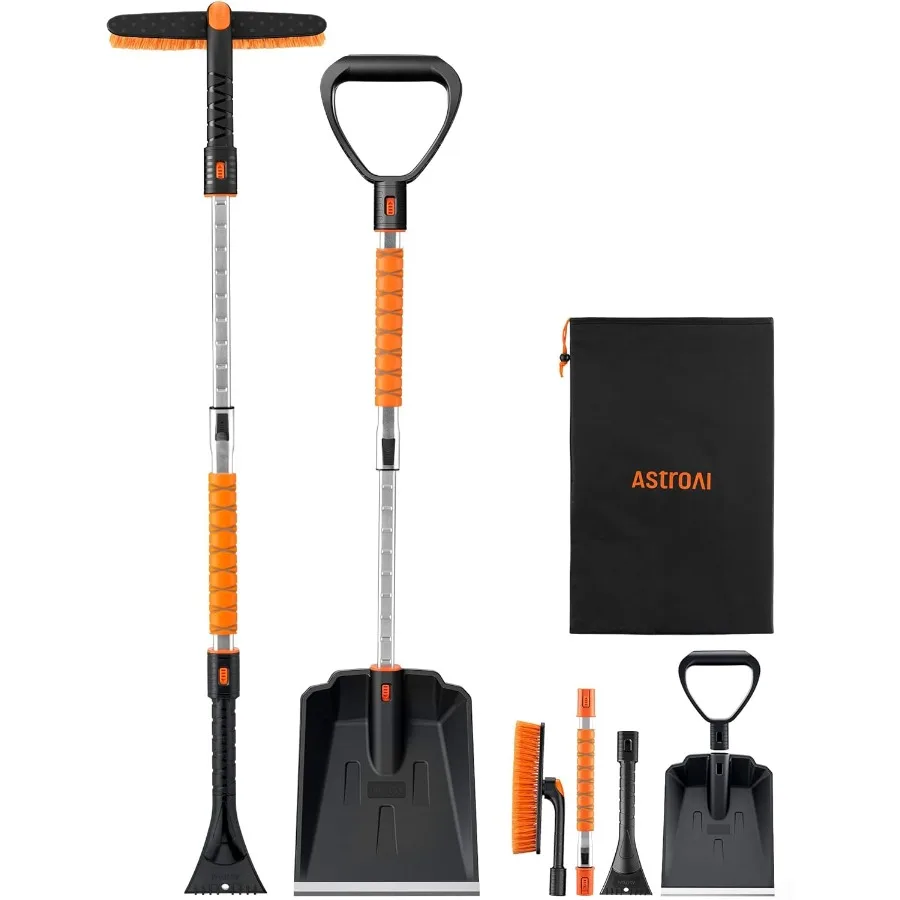 2In1 Ice Scraper and Snow Shovel Kit with 47.2Inch Extendable Ice Scraper for Car Windshield 360 Pivoting Snow Brush Adjustable