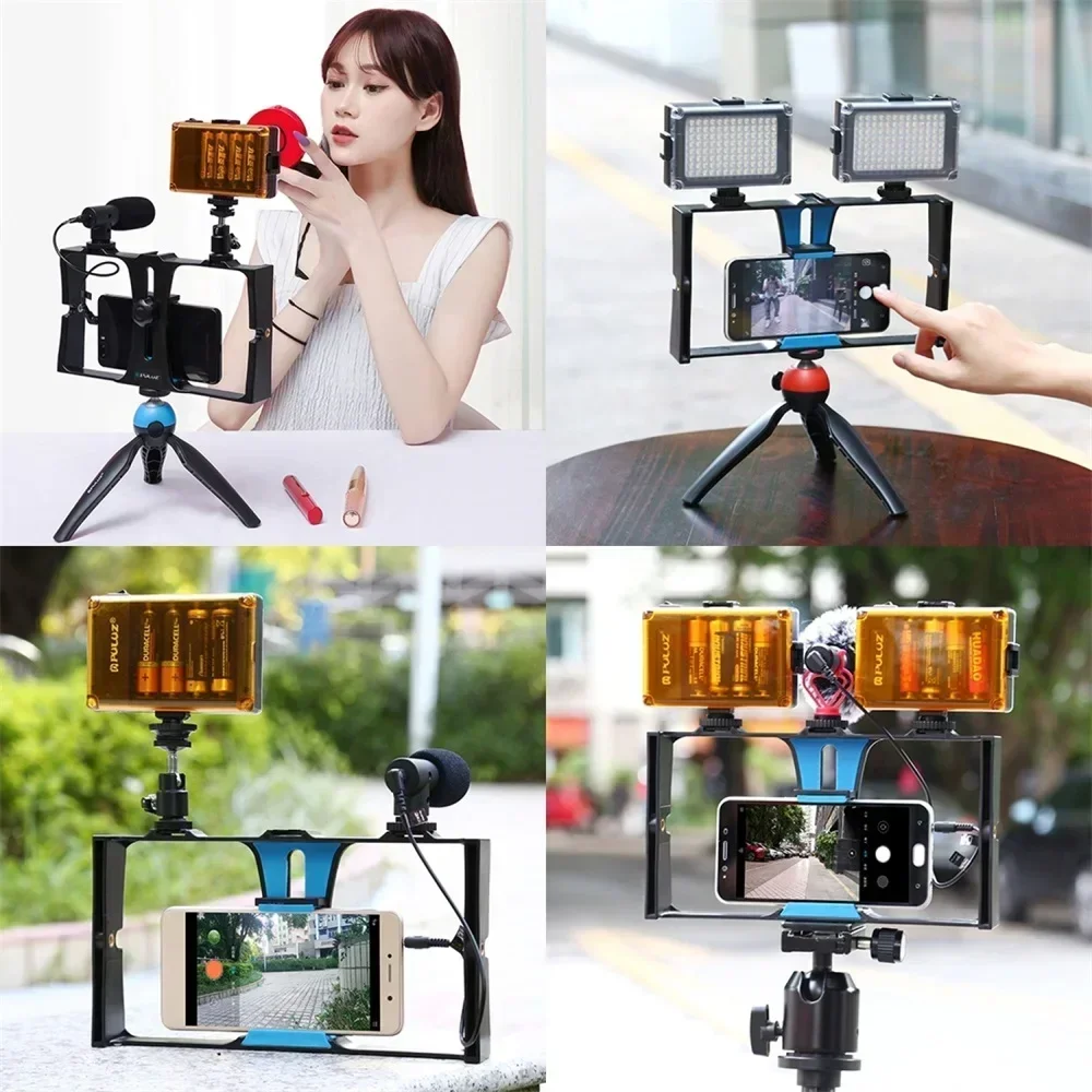 Vlogging Live Broadcast Smartphone Video Rig Cage Filmmaking Recording Handle Stabilizer Bracket