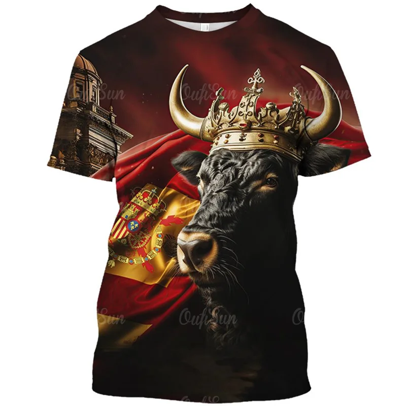 Spanish Bullfighting Graphic T Shirts for Men Spain Bull T-shirt 3D Cattle Fight Printed Tee Shirts Womens Clothing Short Sleeve