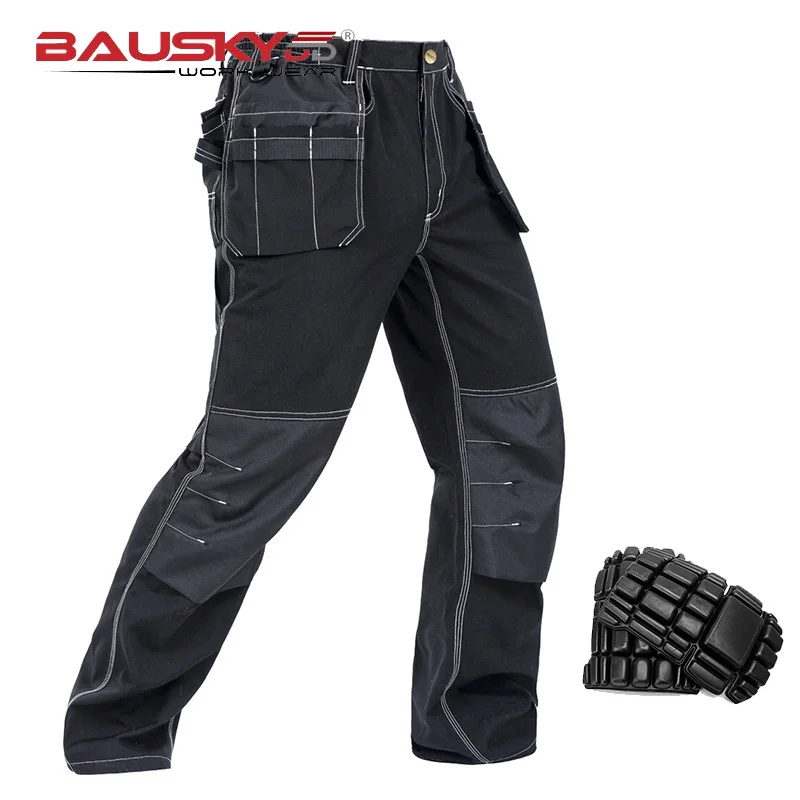 Men's Workwear Cargo Working Pants Multi-functional Pockets Tool Trouser Grey Work Trousers With EVA Knee Pads