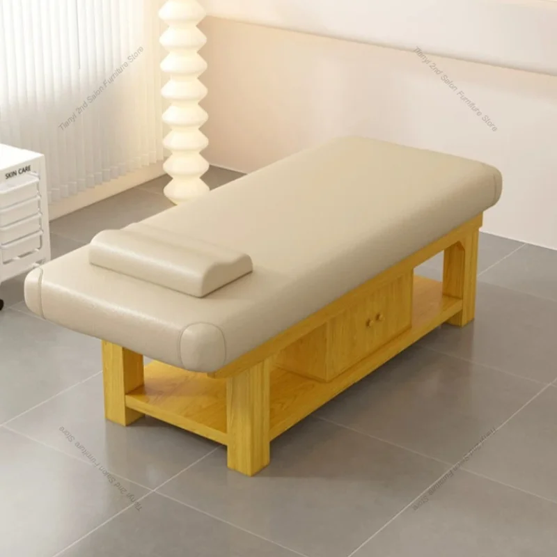 Nordic Cream Style Solid Wood Massage Bed Modern Beauty Salon Massage Bed With Storage Cabinet Salon Furniture Cama Masaje FYMT