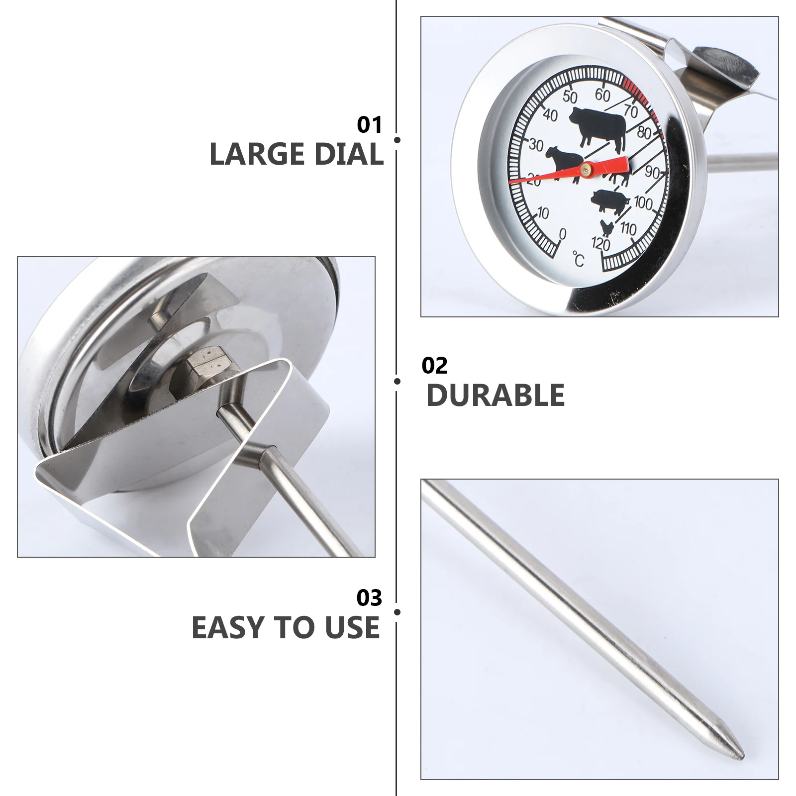 

Stainless Steel Cooking Kitchen Tool Waterproof Kitchen Grilling Metal Thermometer Metal Thermometer