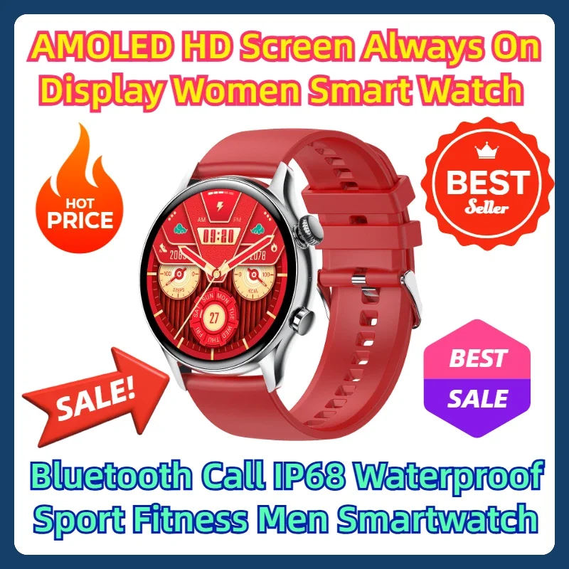 Bluetooth Call IP68 Waterproof Sport Fitness Men Smartwatch AMOLED HD Screen Always On Display Women Smart Watch