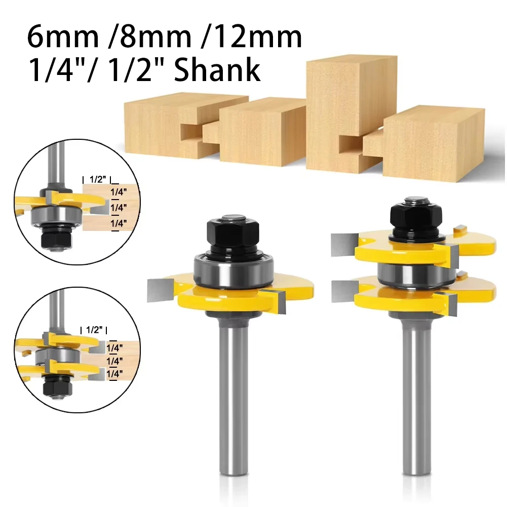 3 Teeth T Type Wood Floor Splicing Router Bit 6mm 8mm 12mm 1/4