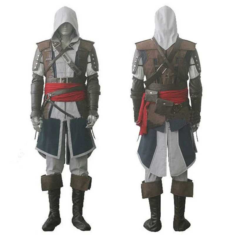 Uniform Outfits Complete Customization Suit Halloween PartyAssassins Cosplay Edward Costume Creed Black Flag Kenway Men Women BS