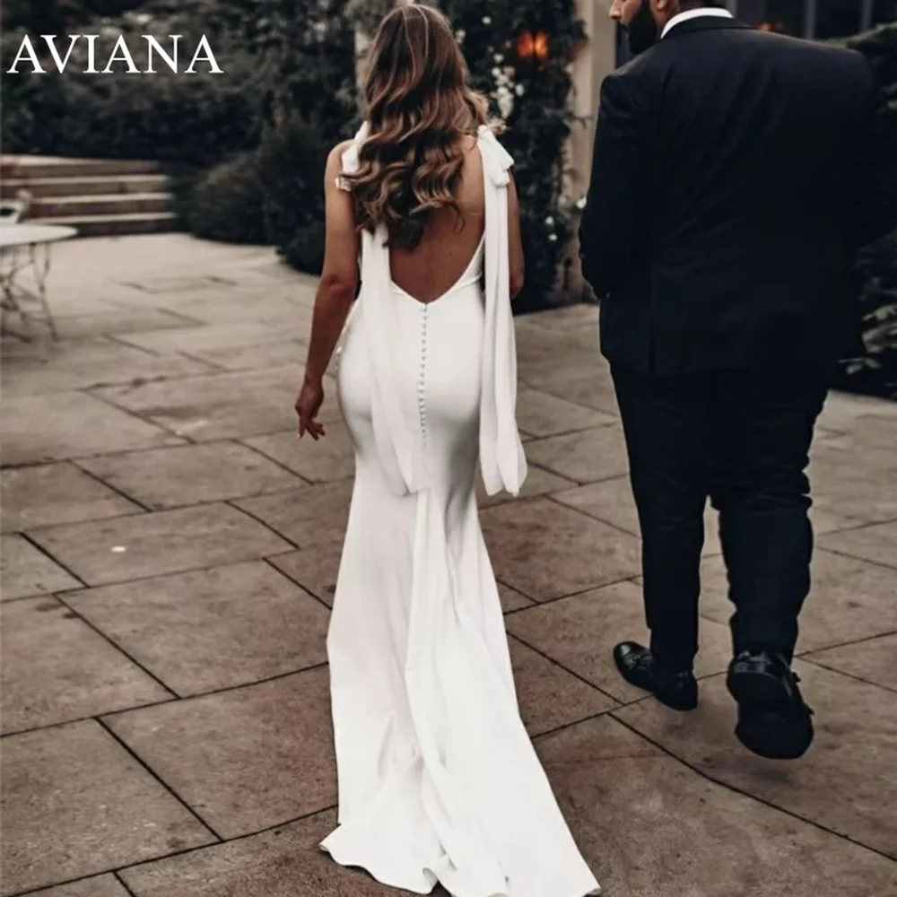 Aviana Elegant Halter Collar Wedding Dress 2023 Bow Sleeveless Backless Mermaid Simple Spandex Bridal Gowns Vestido De Noiva