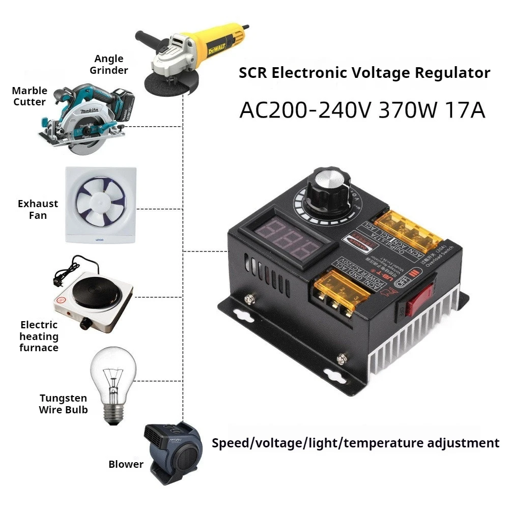3700W SCR Stepless Speed Controller 0-100% Infinite Voltage Regulator for Fan Angle Grinder Motor Temperature Speed Controller