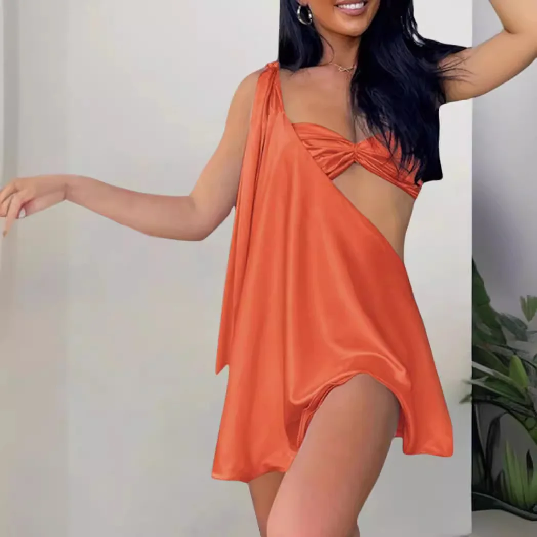 

2025 Spring and Summer Sexy Slanted Shoulder Dress Women's Clothing European and American
