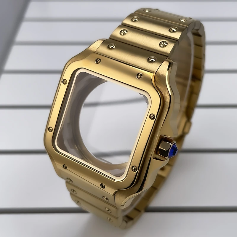 38mm NH35 Quadratisches Gehäuse Schwarz Gold Edelstahl Modifikationsteile für SKX Mod Zubehör Fit Santo Case NH35 NH36 Uhrwerk – Detail 11