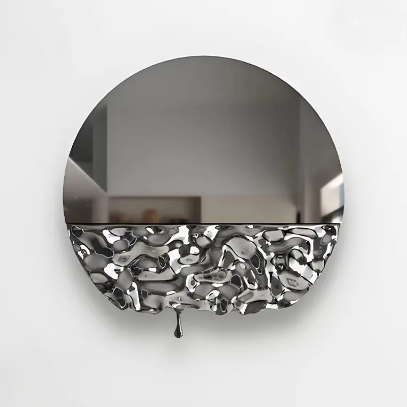 Modern Luxury Metal Water Ripple Hanging Stainless Steel Round Wall Art Decorative Mirror