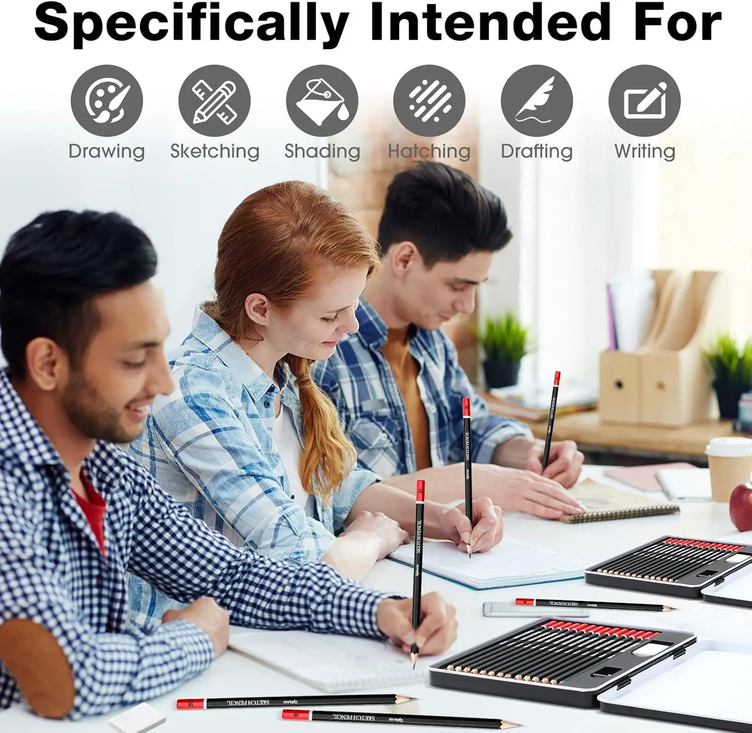 أقلام رسم فنية للطلاب 6H-12B قلم رسم فحمي حافظة حديد للمبتدئين واللوازم المهنية