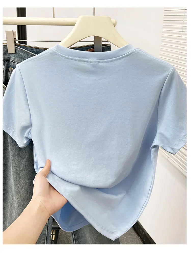 2026 Sommer Neue Hochwertige Lässige T-Shirts Sexy Kurzarm Modischer Trend Einfarbige Damenkleidung Y2k Tops – Detail 26