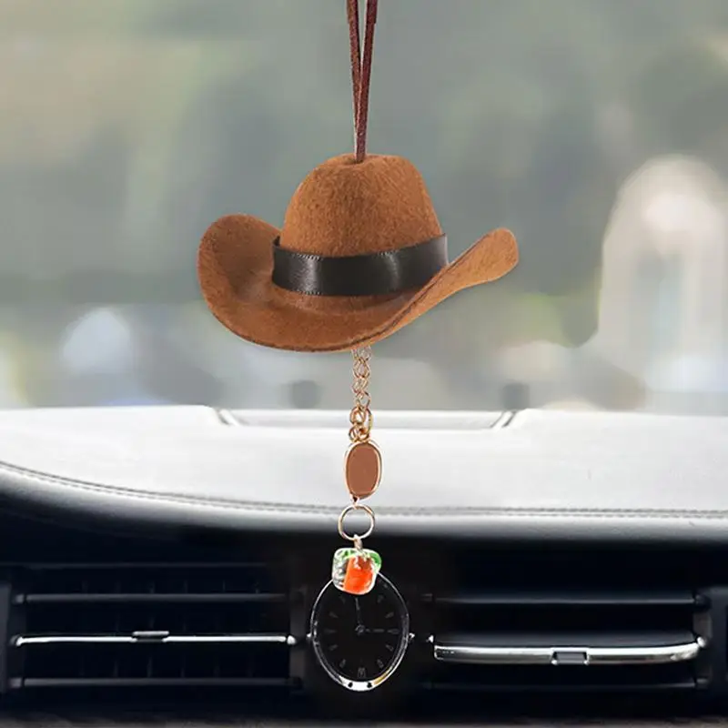 Cowboy Hat Ornament For Car Cute Cowboy Hat Fabric Pendant For Car Women Men Road Trip Fun Automotive Interior Decoration