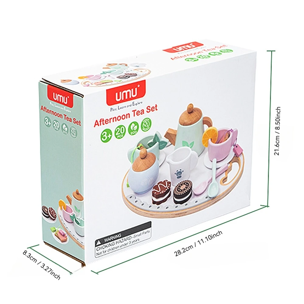 Ensemble de thé de l'après-midi en bois pour enfants, jouet de simulation, jeu de rôle d'apprentissage des aliments, jouets éducatifs précoces pour filles et garçons, cadeaux pour enfants