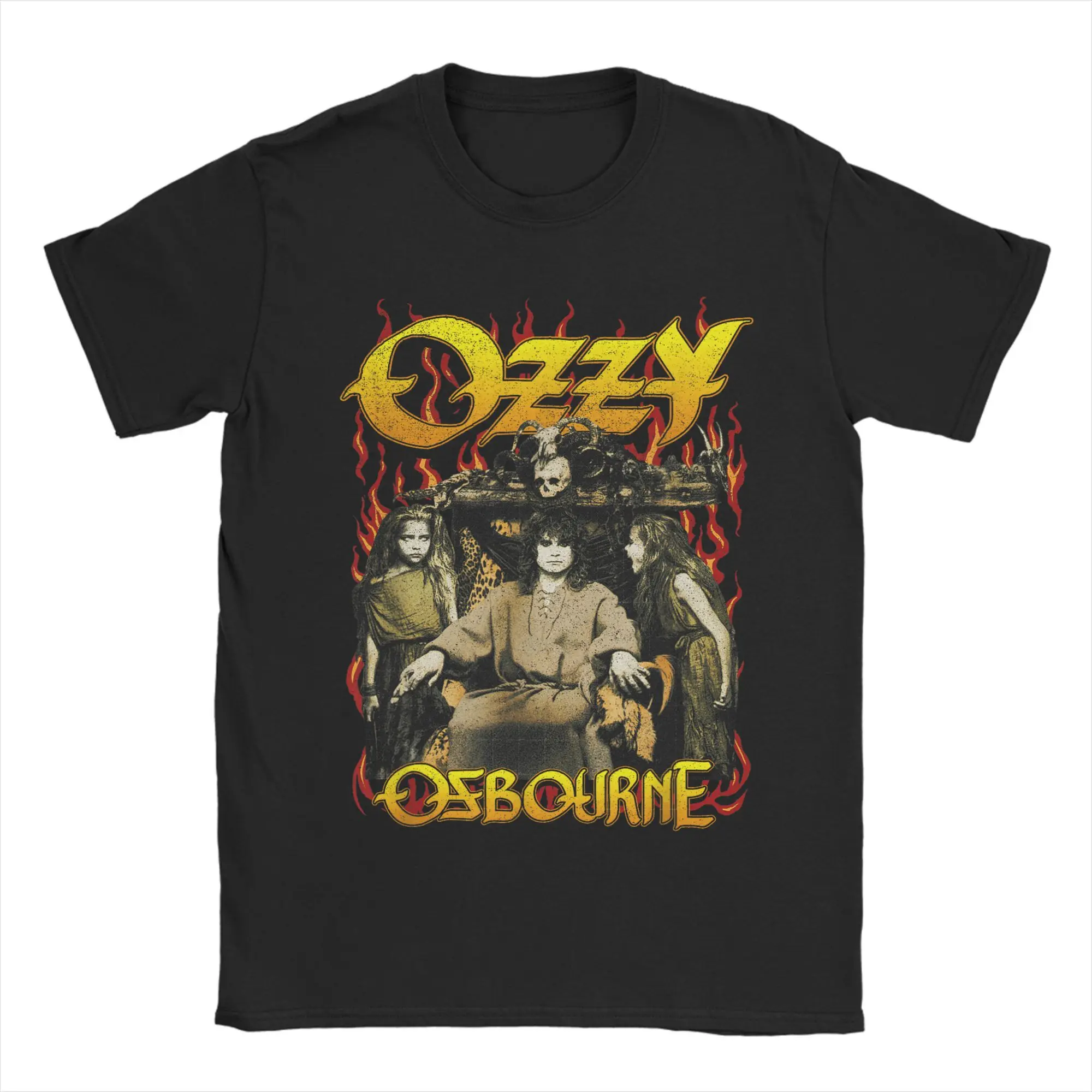 

Футболка Heavy Metal Rock Ozzy Osbourne с красным пламенем, летние футболки, хлопковая футболка в стиле Харадзюку для мужчин, с коротким рукавом, одежда «сделай сам» на заказ