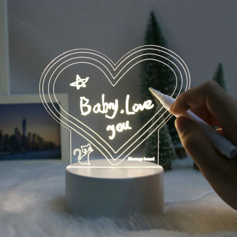 Creative Acrylic Note Board USB LED Message Board with Pen Night Light Bedside Decoration for Bedroom Night Lamp Birthday Gifts