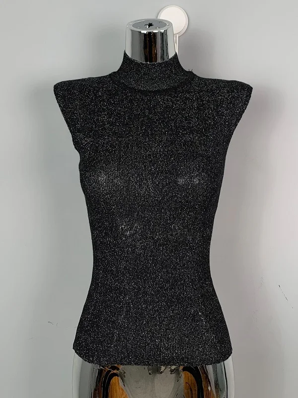 Sexy High Neck Knitted Women's Top Glittering Sleeveless Premium Feeling from Dongda Gate Medium Softness Fitted Style Autumn...