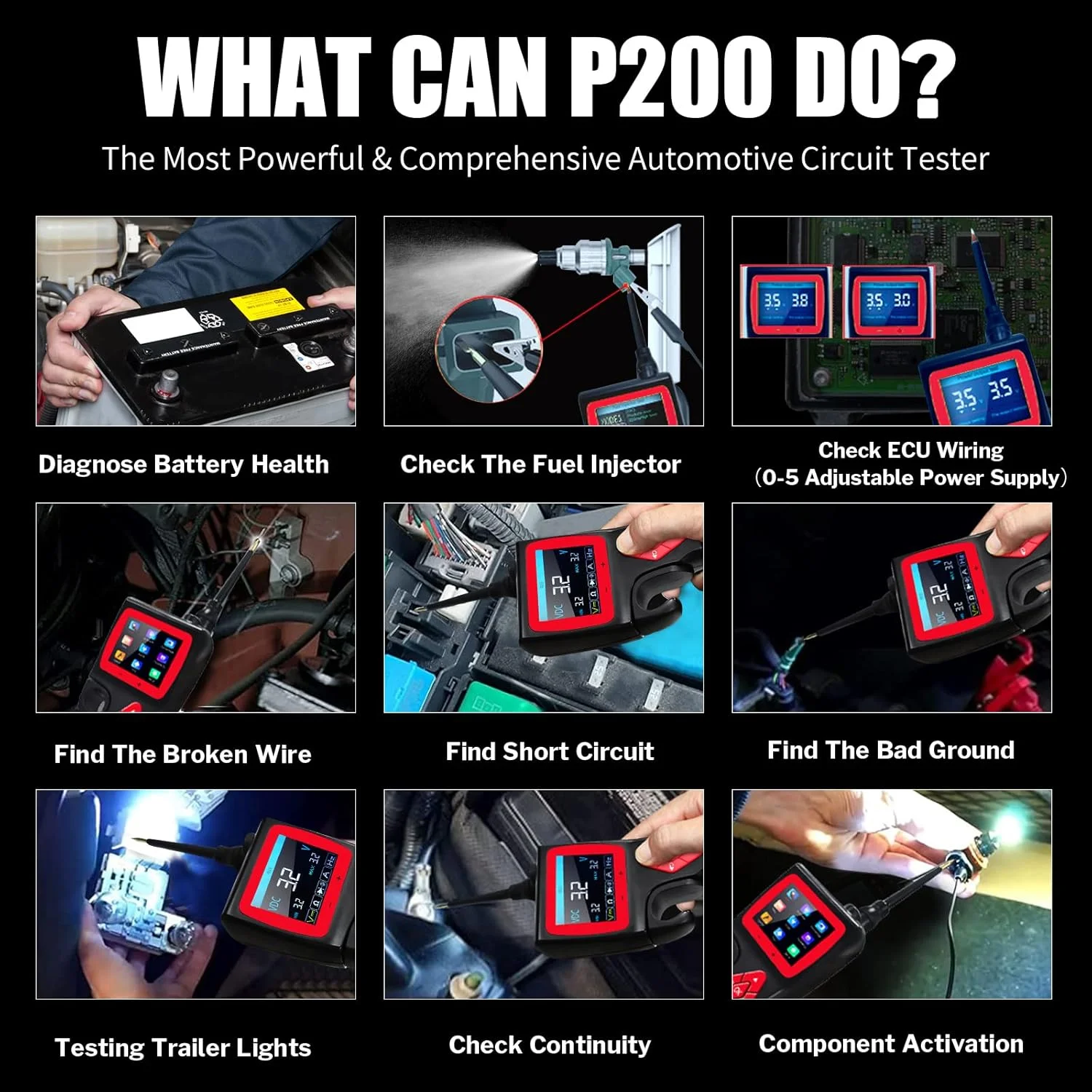 New Topdiag P200 Power Probe Automotive Electric Circuit Tester 9V-30V Battery Relay Injector Activate Vehicle Diagnostic Tool