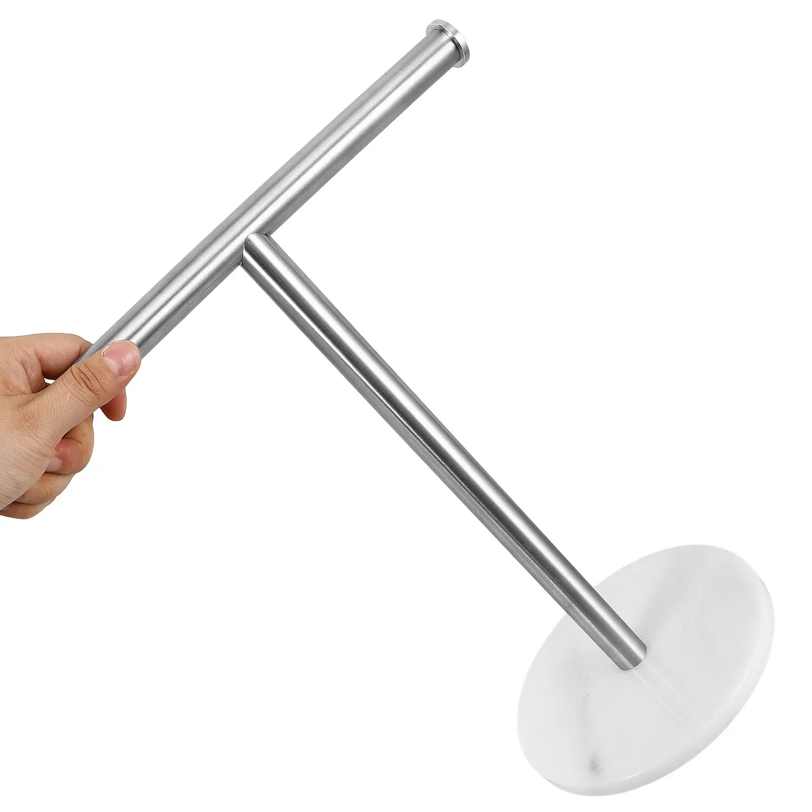 

Stainless Steel Towel Rack Marble T-Shaped Standing Hand Towel Holder Bathroom Kitchen Countertop Storage Rack Organizer