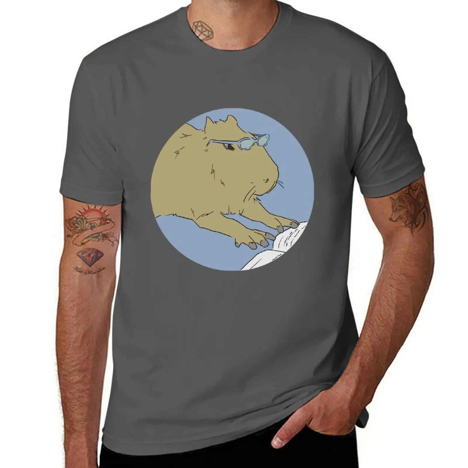 

Capybara Reading a Book (BLUE) T-Shirt Relaxed Casual Short Sleeve Tee