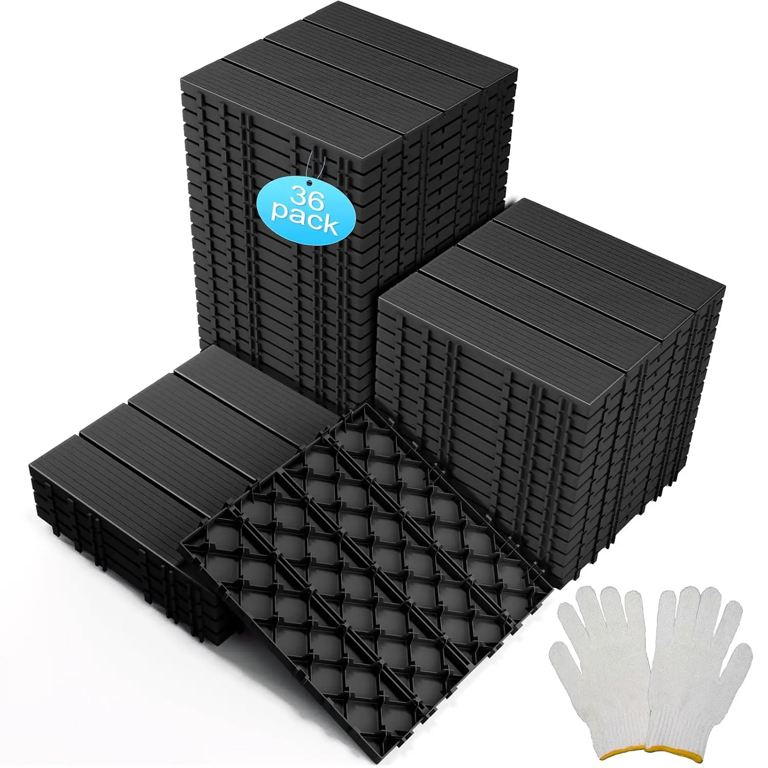 36 sq. ft Plastic Interlocking Deck Tiles, 36 Pack Patio Deck Tiles Waterproof Outdoor Flooring 12