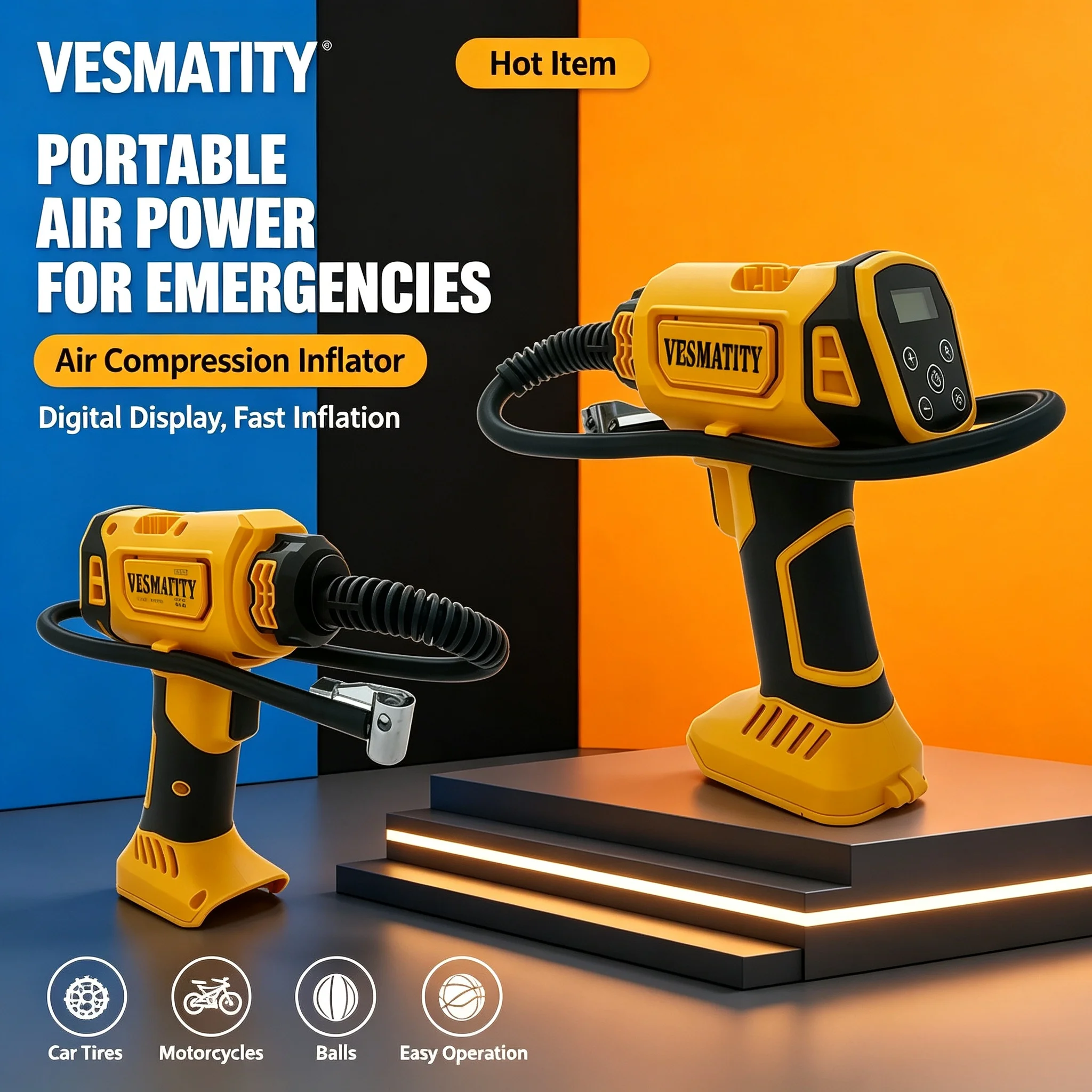 Car Tire Air Pump Lithium Battery Digital Display Portable Professional Heavy Duty for 20V Battery Vesmatity Cordless