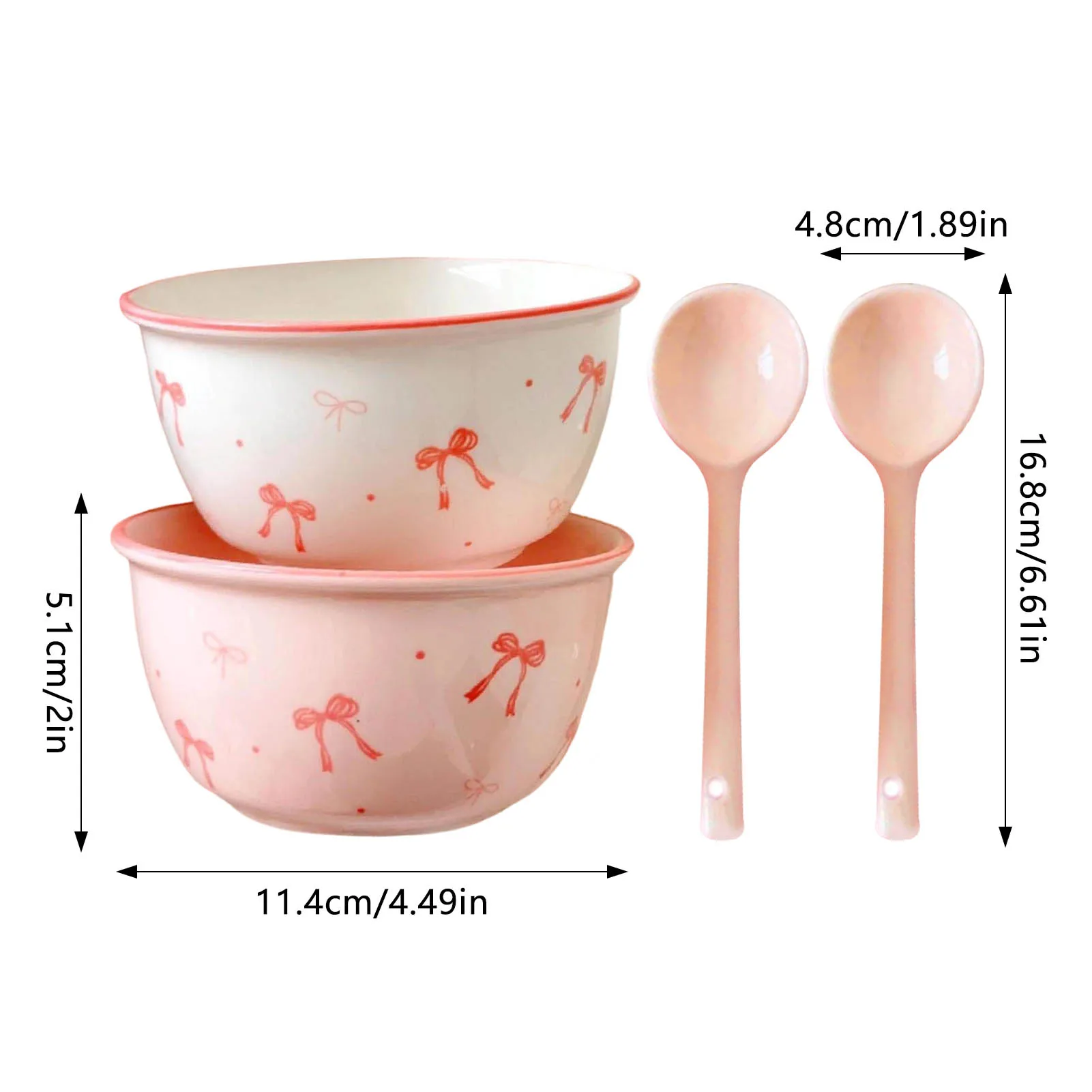 Simpatico set di cucchiai e ciotola in ceramica con un unico motivo a fiocco in colore sottosmalto, regali ideali per parenti e amici